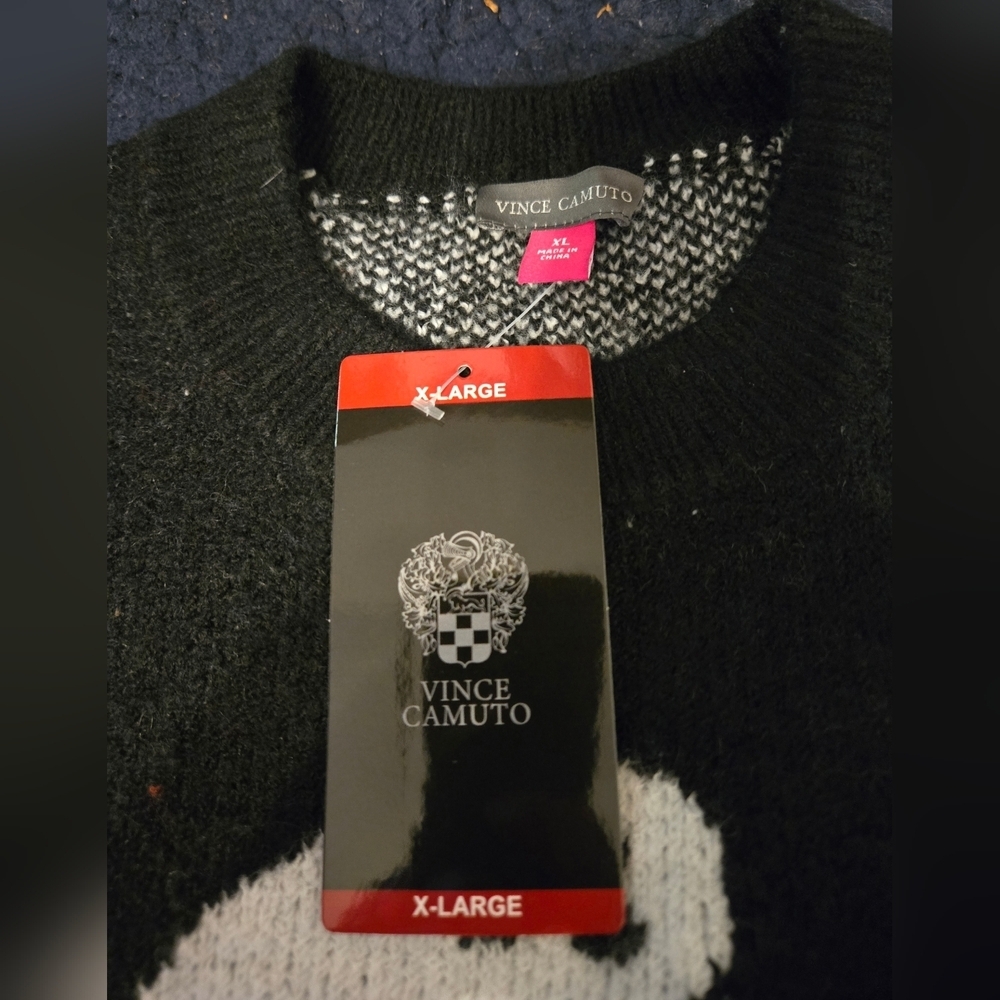 New Vince Camuto Black and White Ghost Knit Crewneck Sweater - Picture 5 of 6